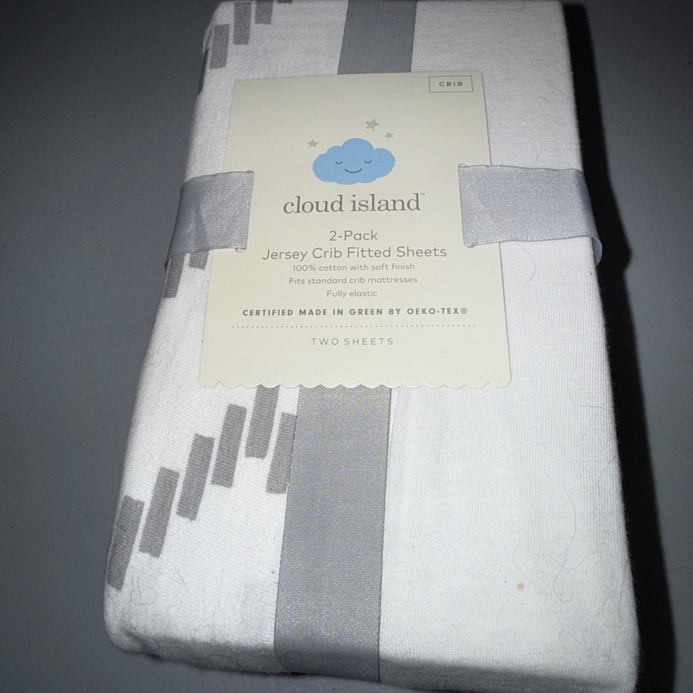 Cloud Island Jersey Crib Fit Standard Grey White‎ New 2-Pack Cotton